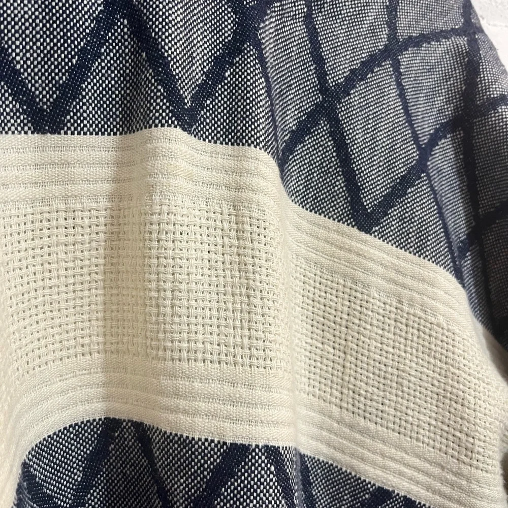 Tory Burch Ryder Poncho Shawl Wrap Navy Cream Geometric Stripe Boho Travel